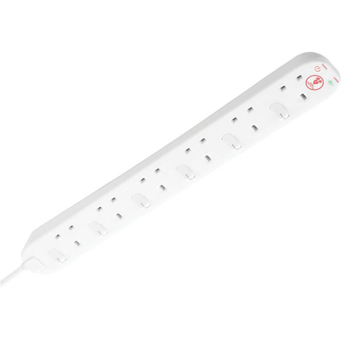 Extension Lead White 13A 6-Gang Switched 2m Power Surge LED Indicators - Image 4