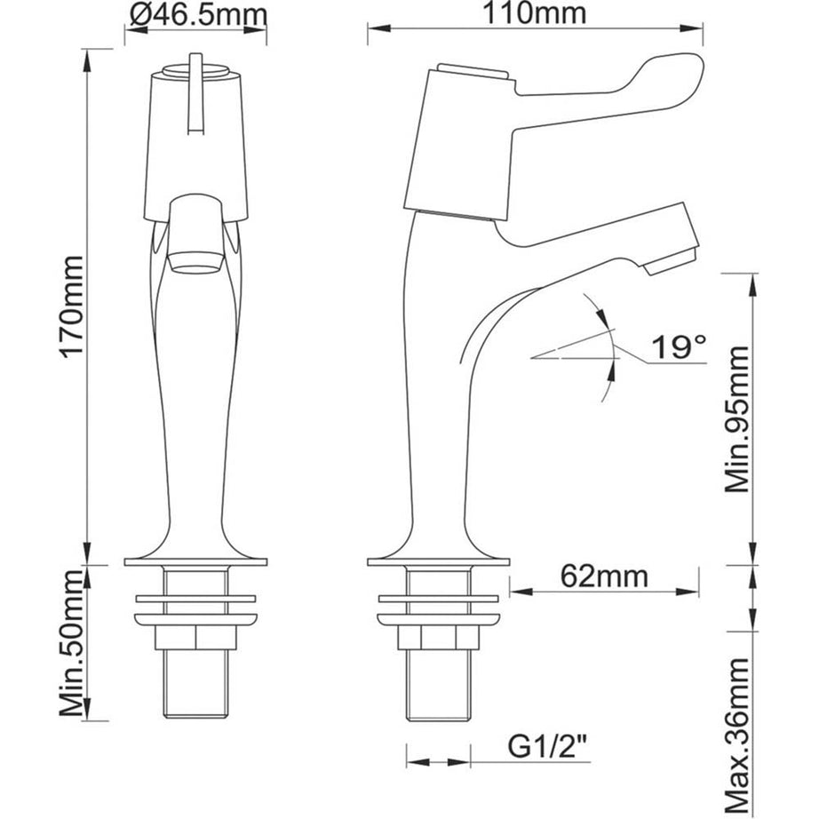 Pillar Sink Taps High Neck Single Lever Chrome Pillar ¼ turn Ceramic Discs - Image 4