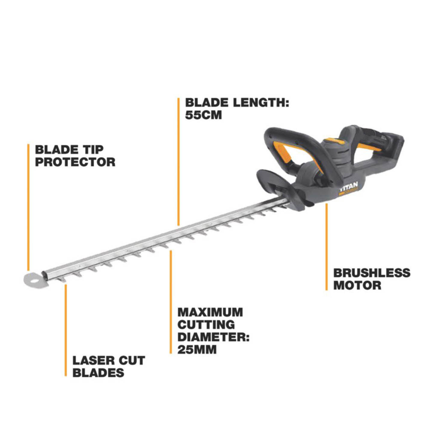 Titan Hedge Trimmer Cordless 18V Li-Ion TTI1208GHT Garden 55cm Cutter Body Only - Image 3