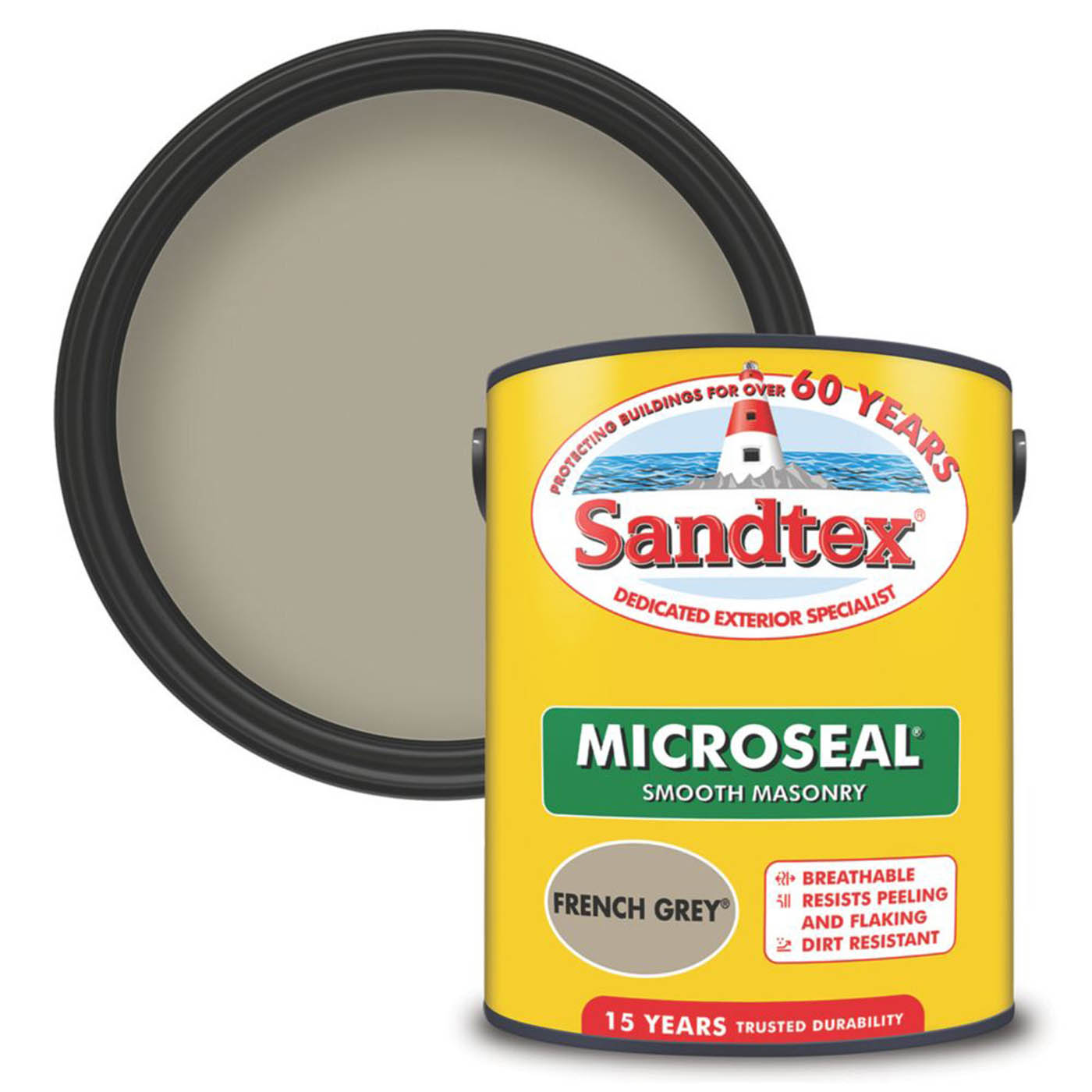 Sandtex Masonry Paint Ultra Smooth French Grey Outdoor Breathable Waterproof 5L - Image 1