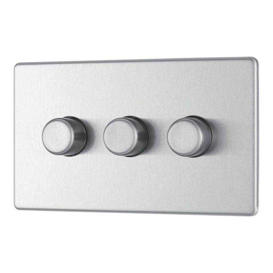 LAP  3-Gang 2-Way LED Dimmer Switch  Brushed Steel with Colour-Matched Inserts - Image 1