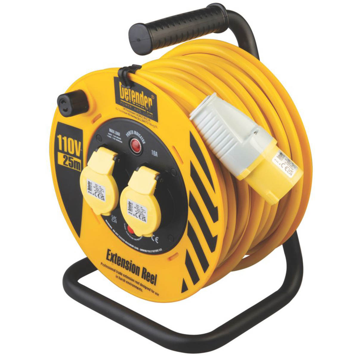 Defender Extension Lead Cable Reel E86450 Freestanding 16A 2-Gang 25m110V - Image 1