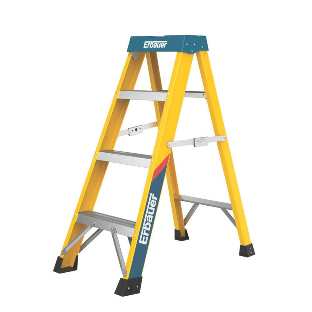 Erbauer Step Ladder 4 Step Swingback A Frame Yellow Fibreglass Anti Slip 1.07m - Image 1