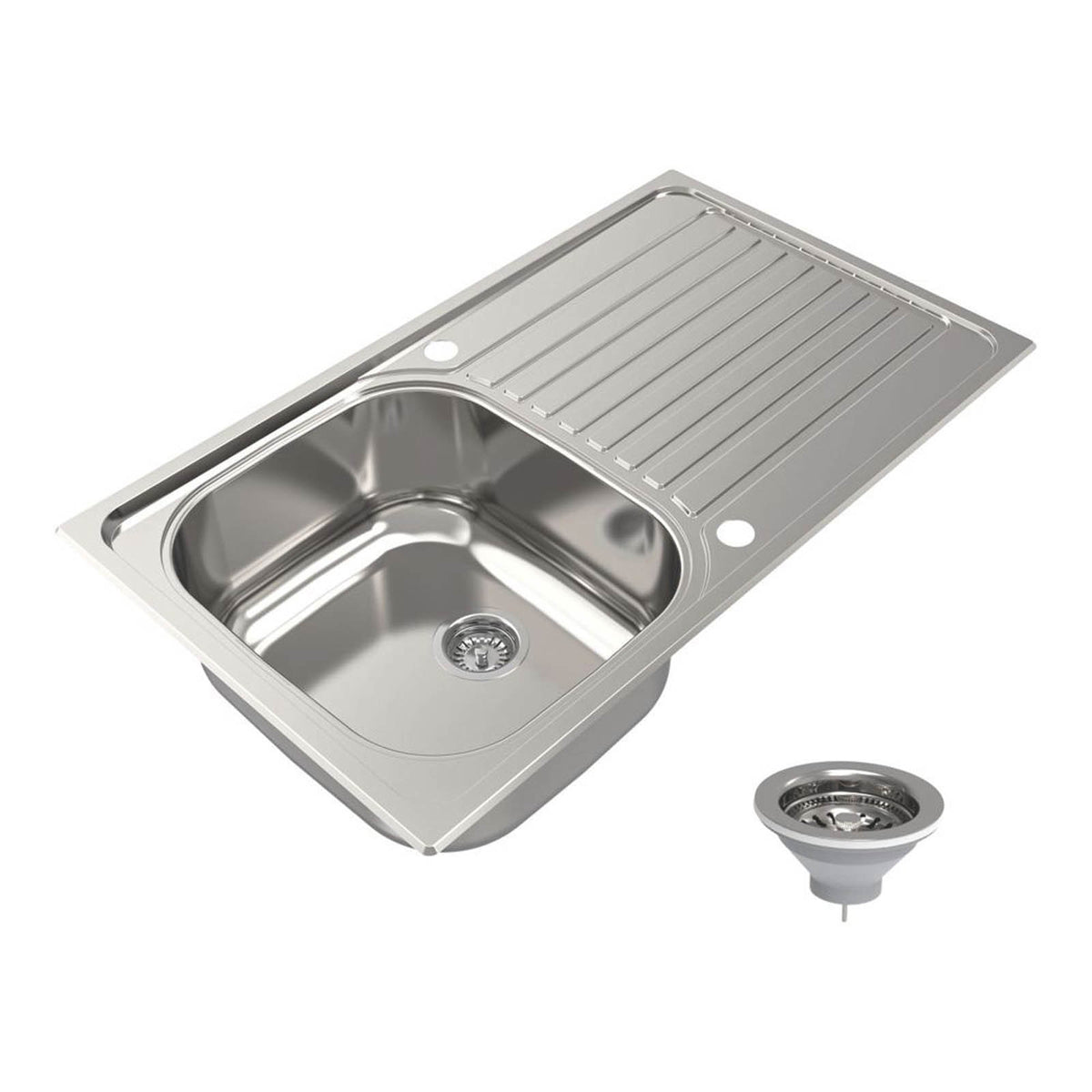 Kitchen Sink 1 Bowl Satin Stainless Steel Reversible Drainer 860mm x 500mm - Image 4
