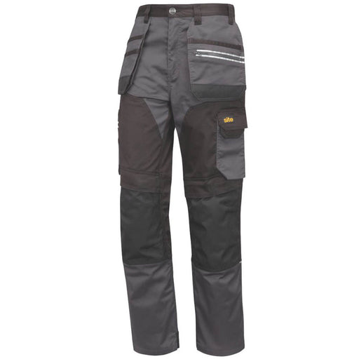 Site Work Trousers Mens Cargo Combat Grey Black Pockets Regular Fit 40"W 30"L - Image 1