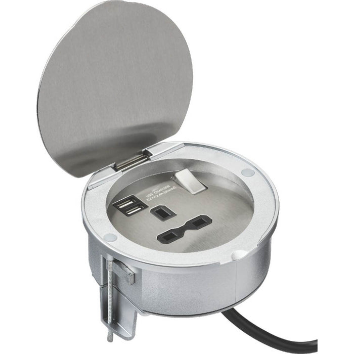 Knightsbridge  13A 1-Gang SP Switched Socket + 2.4A 12W 2-Outlet Type A USB Charger Stainless Steel - Image 3