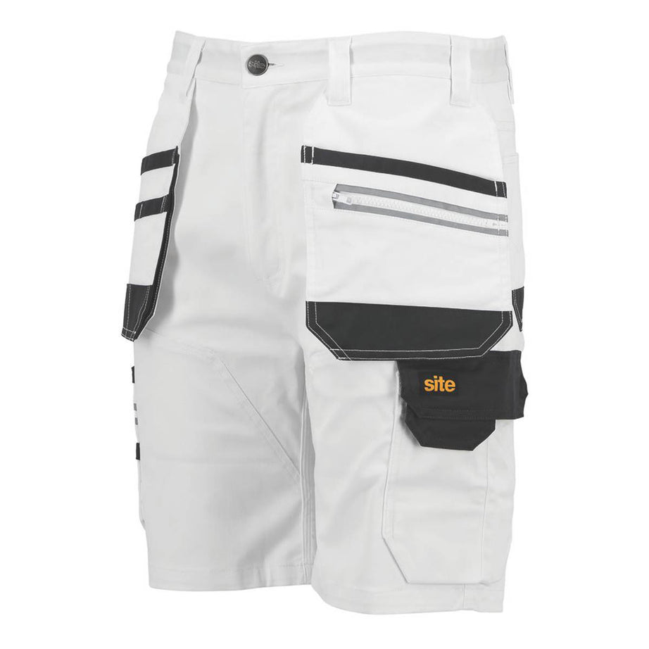 Site Mens Work Shorts White Grey Breathable Stretch Multi Pockets 38" W - Image 2