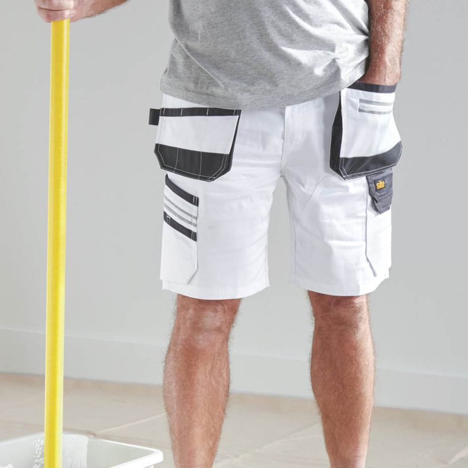 Site Mens Work Shorts White Grey Breathable Stretch Multi Pockets 38" W - Image 6