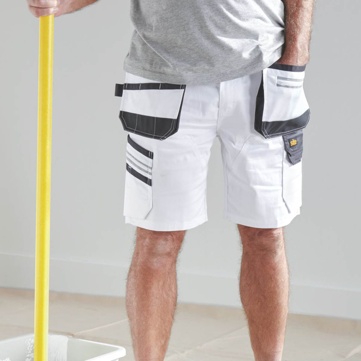 Site Mens Work Shorts White Grey Breathable Stretch Multi Pockets 38" W - Image 6
