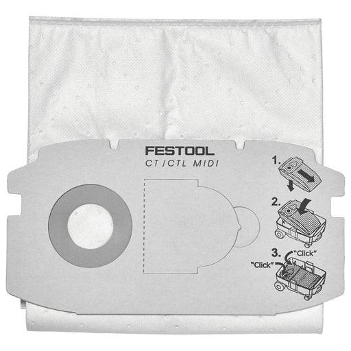 Festool Filter Bags For CTL MIDI Dust Extractors Self Clean Durable Pack Of 5 - Image 1