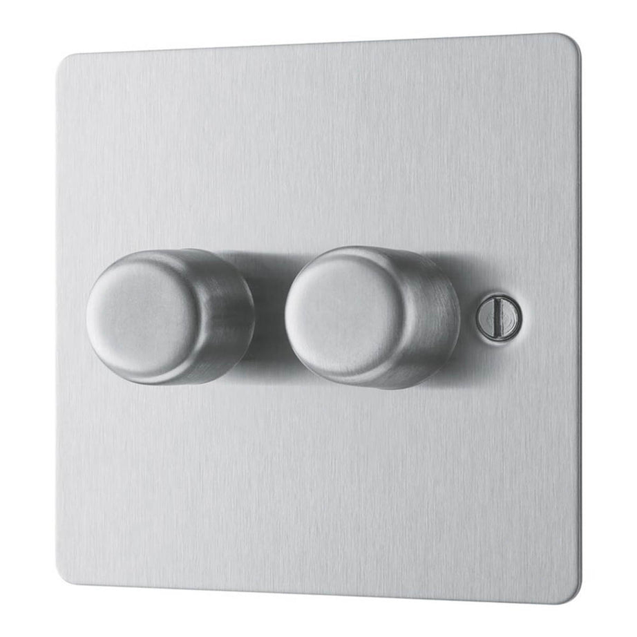 LAP  2-Gang 2-Way LED Dimmer Switch  Brushed Steel with Colour-Matched Inserts - Image 1