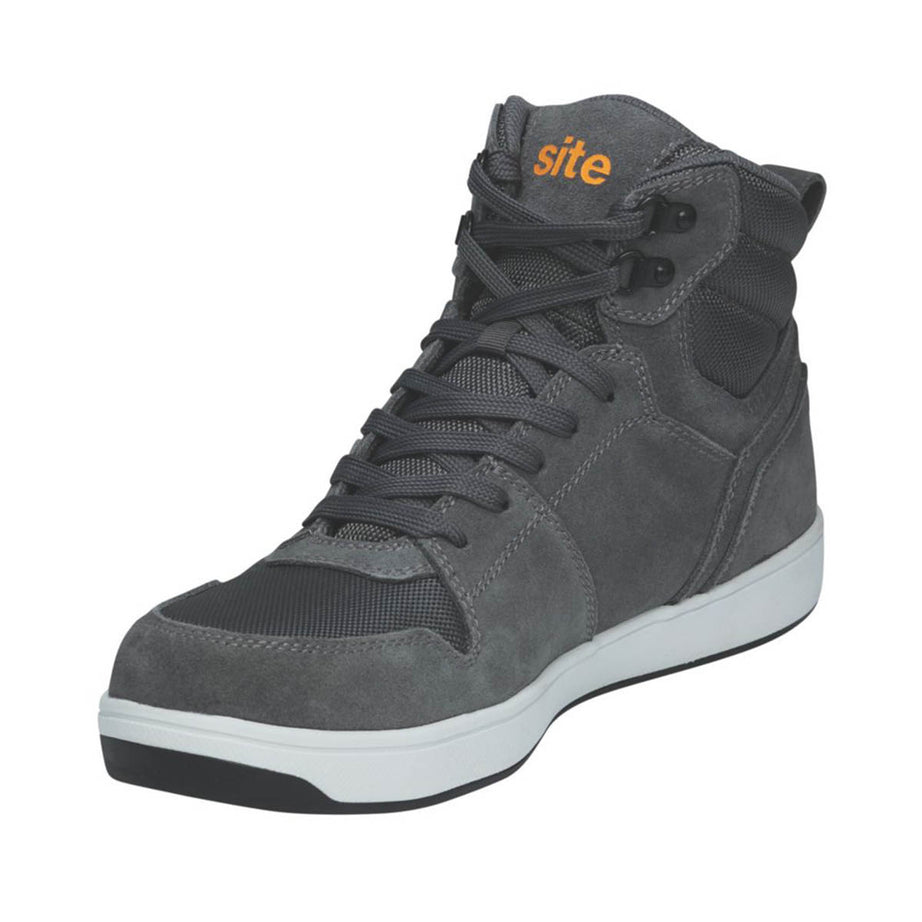 Mens Safety Trainer Boots Grey Steel Toe Cap Ankle Comfort Leather Size 9 - Image 1
