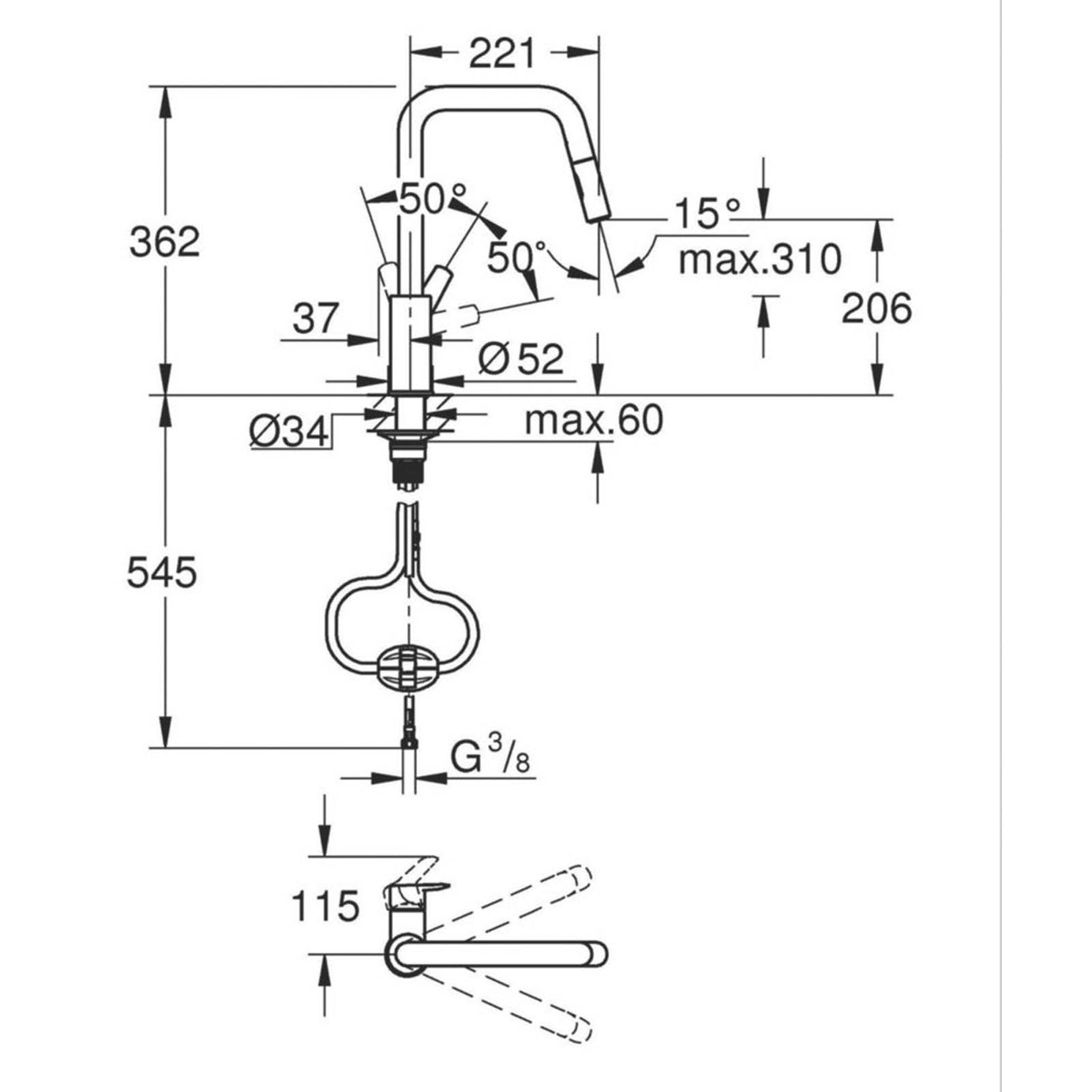 Grohe Kitchen Sink Tap Mixer Supersteel Single Lever Pull Out Spout Faucet - Image 3