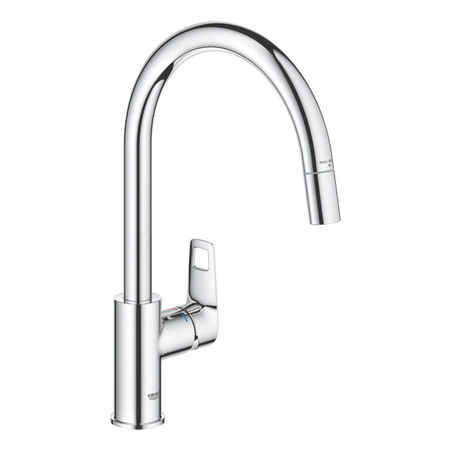 Grohe Kitchen Mixer Tap Pull-Out Chrome C-Spout Single Lever Swivel Modern - Image 1
