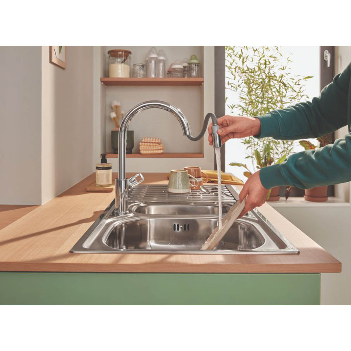 Grohe Kitchen Mixer Tap Pull-Out Chrome C-Spout Single Lever Swivel Modern - Image 6