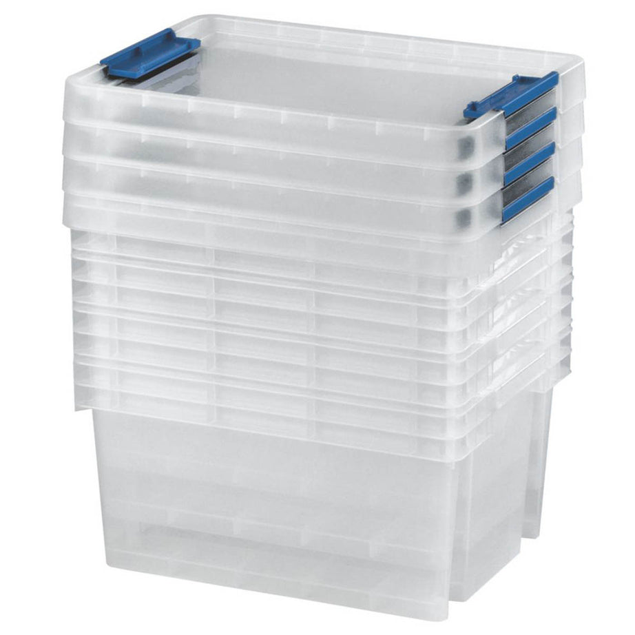 Essentials Storage Boxes Small 15Ltr Transparent Stackable Compact 4 Pack - Image 5