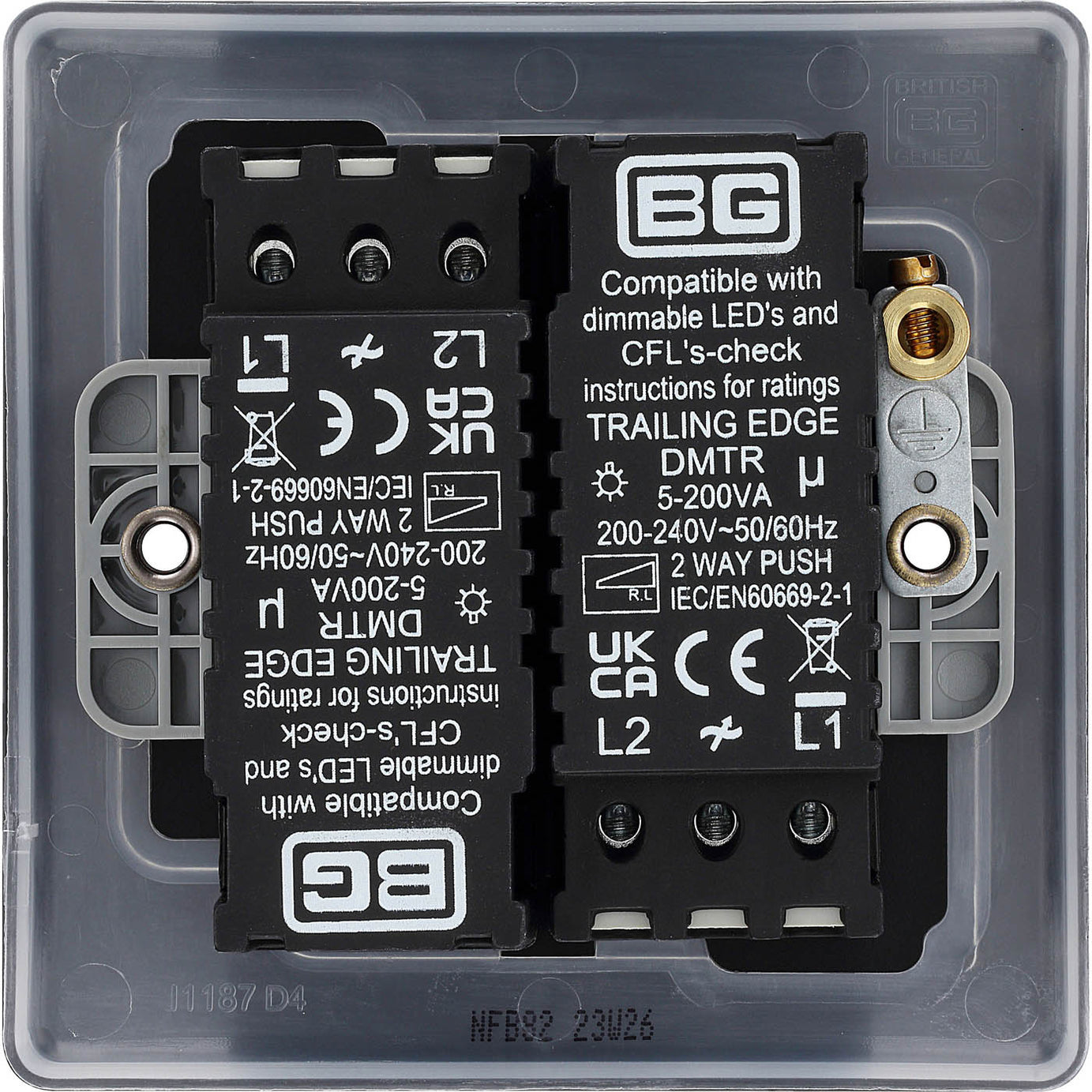 BG Double Dimmer Switch 2-Way Push On/Off Nexus Metal Matt Black Trailing Edge - Image 3
