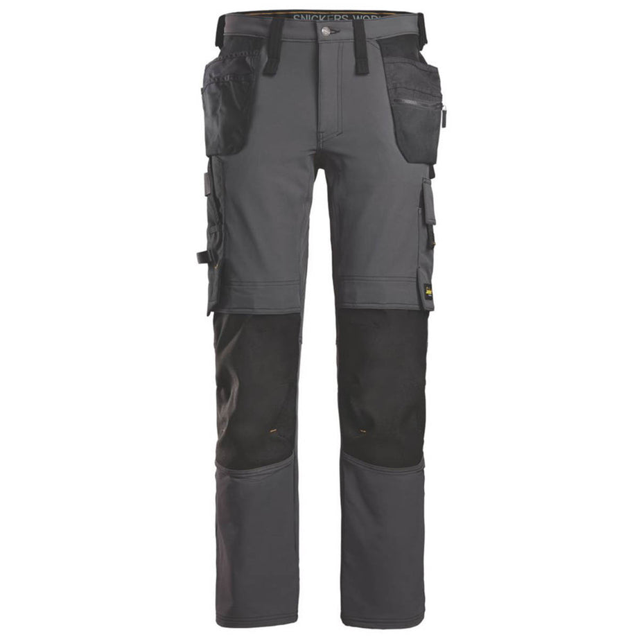 Snickers Mens Work Trousers Full Stretch Slim Fit Steel Grey Black 36" W 32" L - Image 1