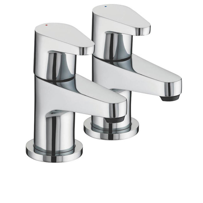 Basin Taps Pair Bathroom Chrome Contemporary Design Deck Mounted hot And Cold - Image 3