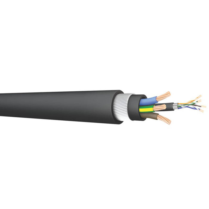 Prysmian PRY-EV Black  3-Core 4mm² & Cat 5e 4-Pair Armoured EV Charging Cable 25m Coil - Image 1