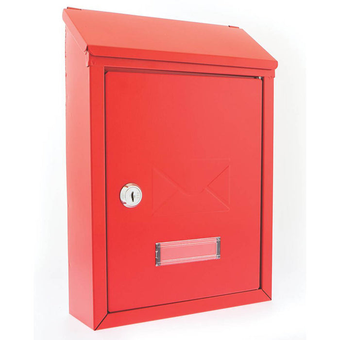 Letter Post Box Red Wall Powder-Coated Steel Compact With Nameplate 2 Keys - Image 2