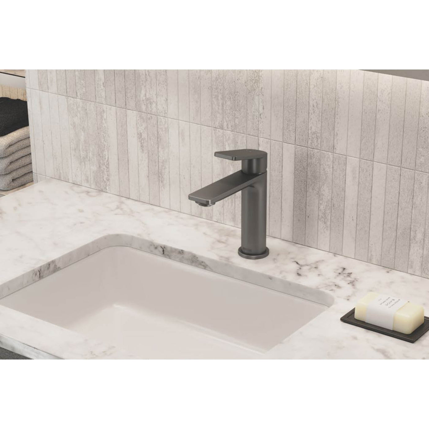 Bristan Bathroom Sink Tap Frammento Basin Mixer Metal Grey Lever Clicker Waste - Image 1