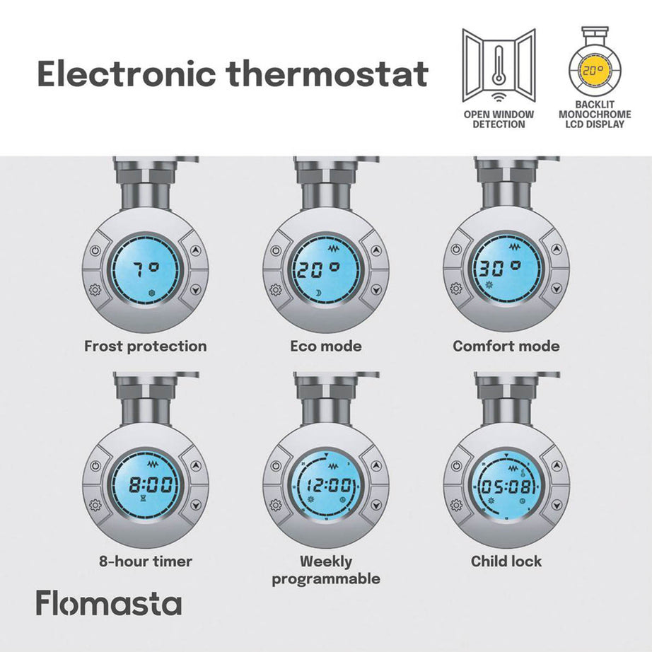 Flomasta Electric Towel Radiator Curved Gloss Chrome 1100mm x 500mm 853BTU - Image 6