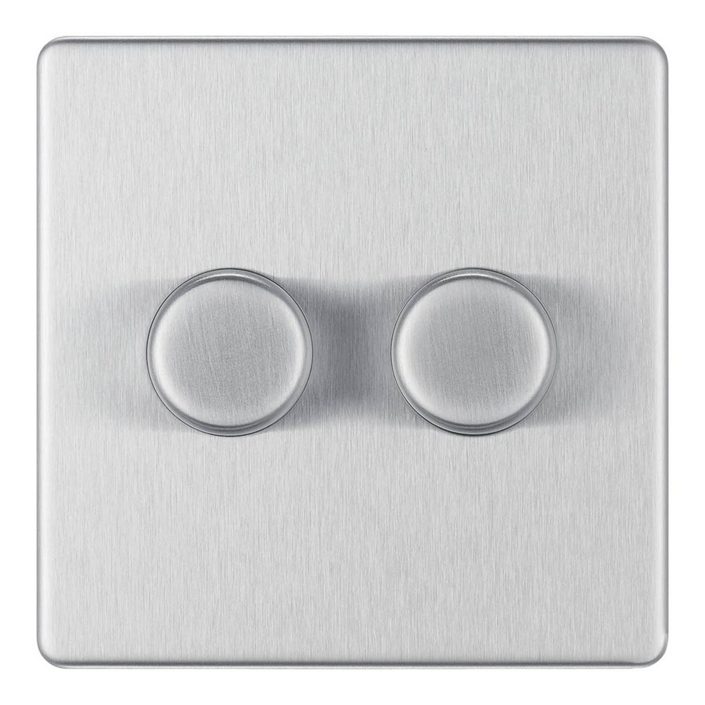 LAP LED Dimmer Light Switch 2-Gang 2-Way Brushed Steel Rotary Screwless - Image 2