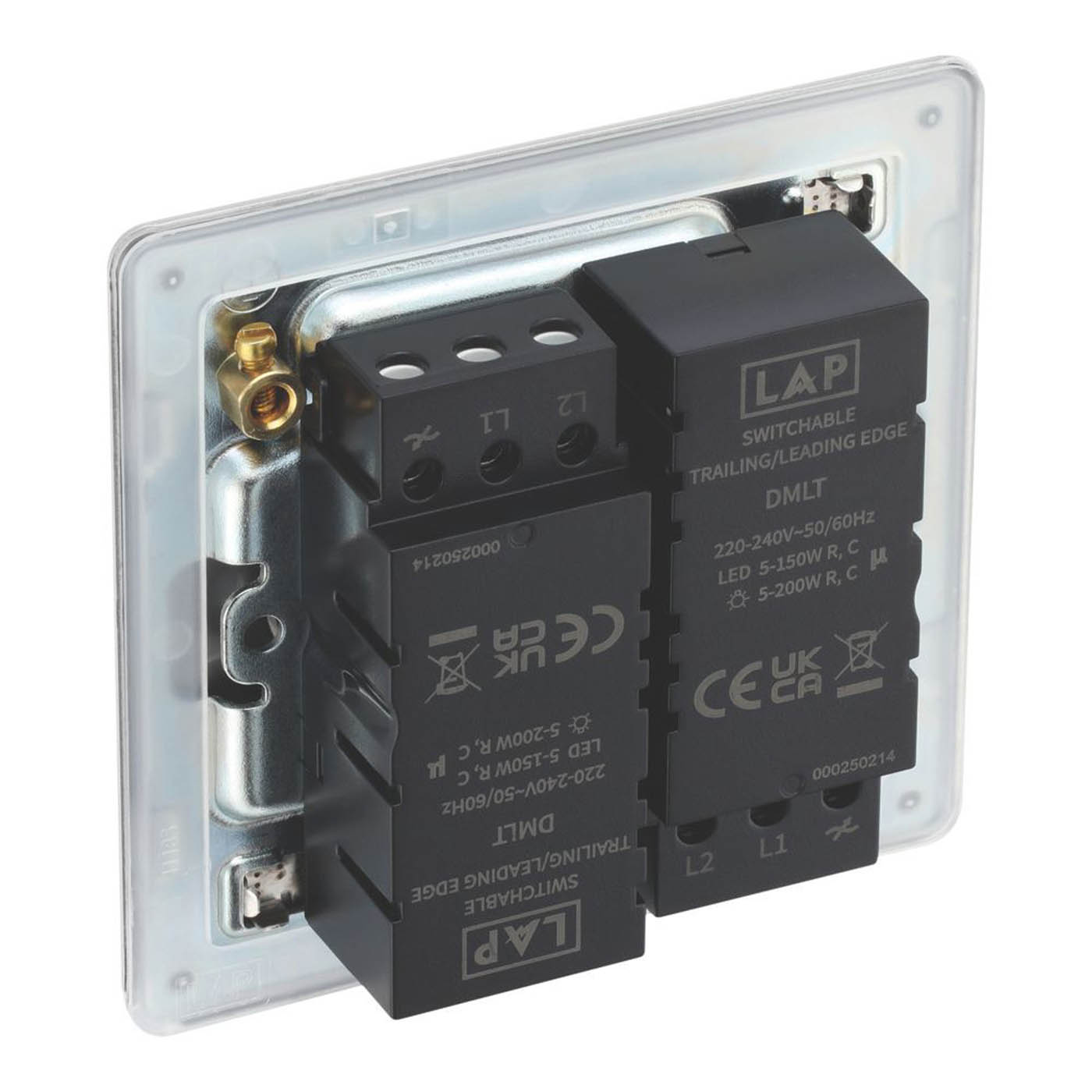 LAP LED Dimmer Light Switch 2-Gang 2-Way Brushed Steel Rotary Screwless - Image 5