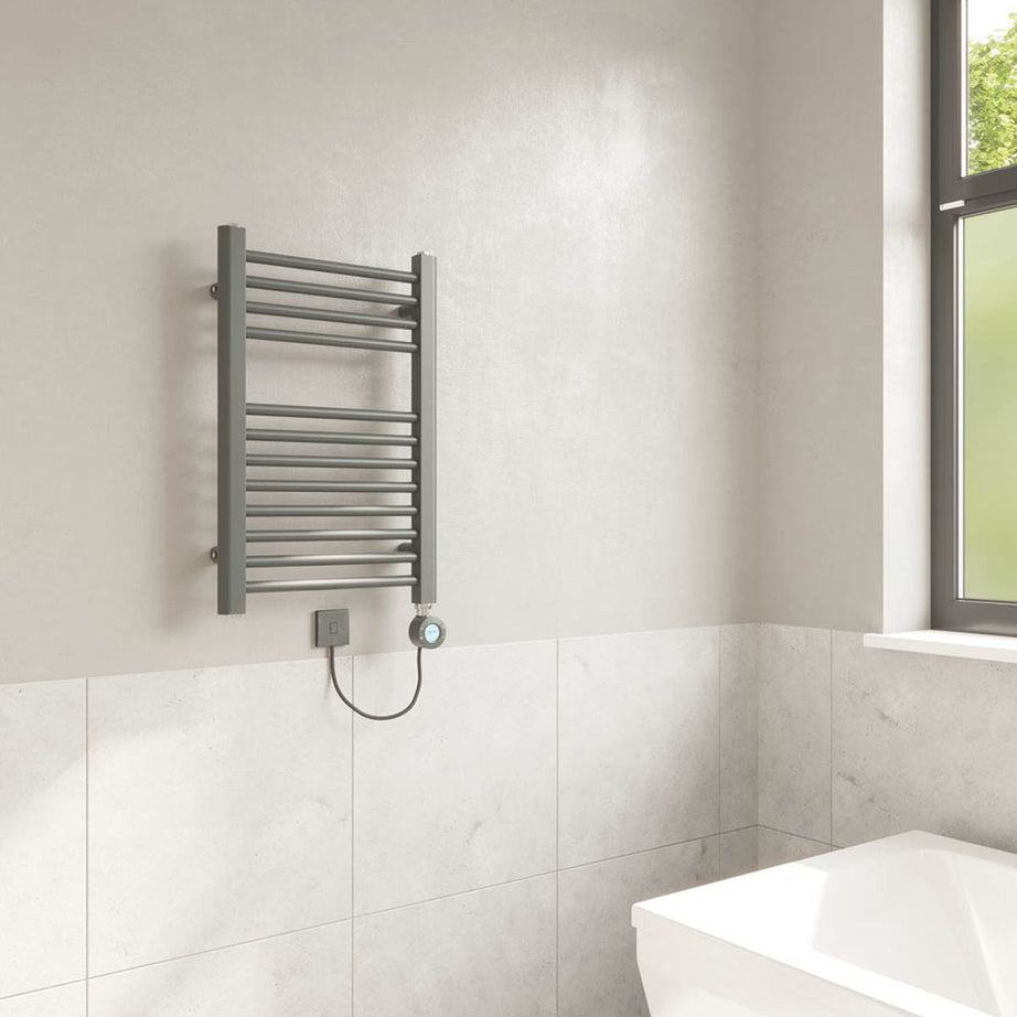 Flomasta Electric Towel Radiator Flat Matt Anthracite 600mm x 400mm 512BTU - Image 2
