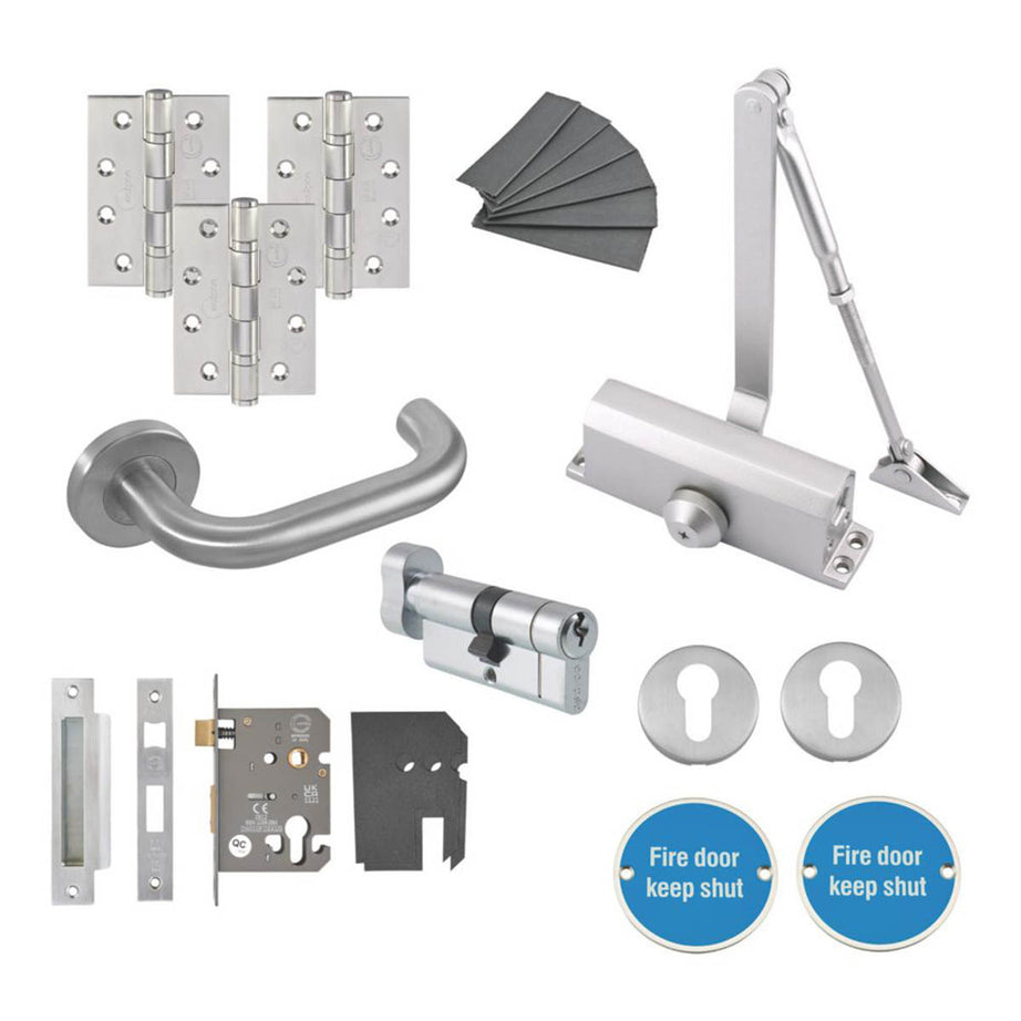 Smith & Locke  Fire Rated Euro Sashlock Lever on Rose Door Kit Set Satin Silver - Image 1