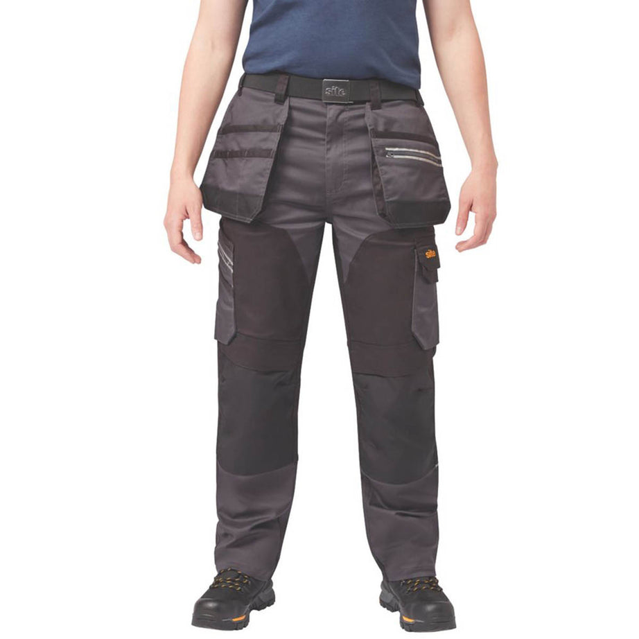 Site Work Trousers Mens Regular Fit Grey Black Stretch Multi Pocket 38W 34L - Image 4