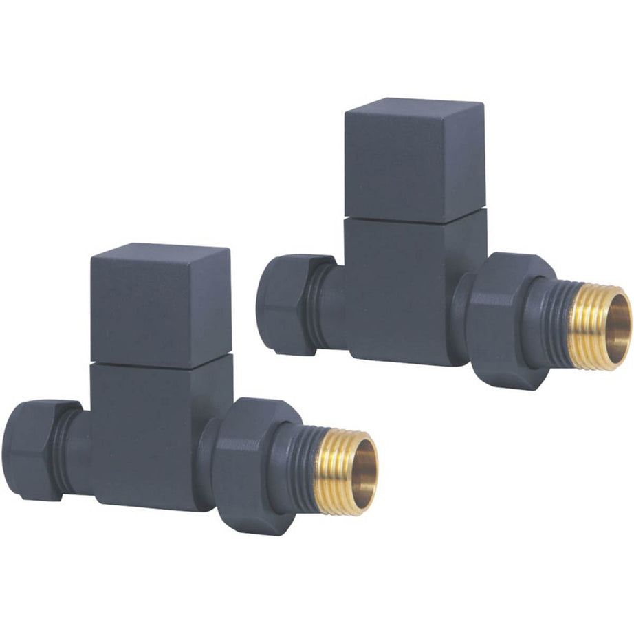 Towelrads Radiator Valves Straight Manual Anthracite 15mm x 1/2in 2 Pack - Image 1