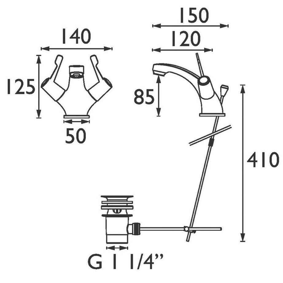 Bristan Basin Mixer Tap Mono Single Lever Chrome With Pop-Up Waste 125mm - Image 3