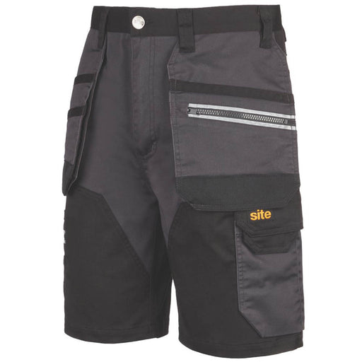 Site Work Shorts Mens Cargo Holster Multi Pockets Grey Black Lightweight 36" W - Image 1