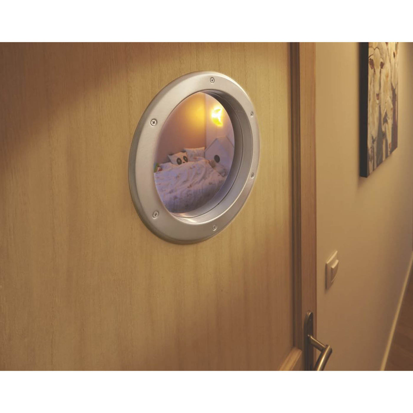 Mottez Porthole Vision Panel For Doors Round Brushed Polished Steel 390mm - Image 5