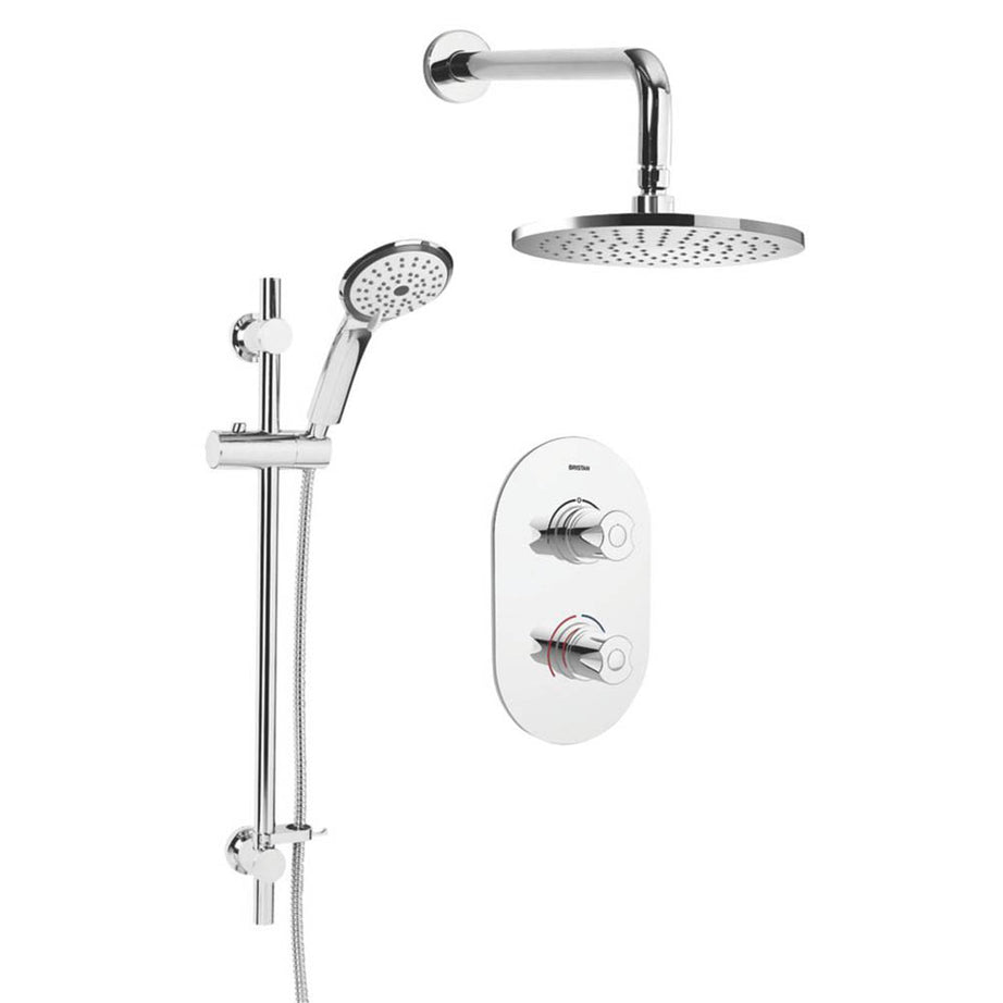Bristan Mixer Shower Thermostatic Concealed Dual Outlet Chrome Round Riser Rail - Image 1