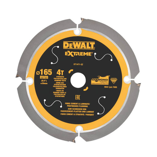 DeWalt Circular Saw Blade Diamond Tooth Cutting Disc Fibre Cement 165 x 20mm 4T - Image 1