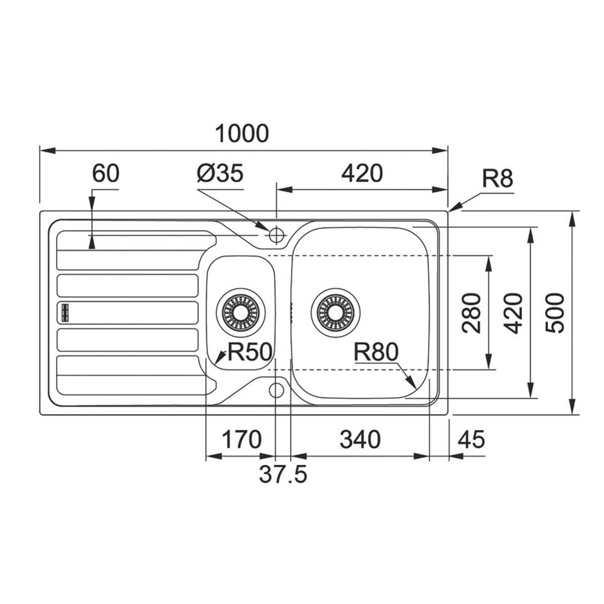 Franke Kitchen Sink Inset 1.5 Bowl Stainless Steel Reversible Drainer 1000x500mm - Image 2