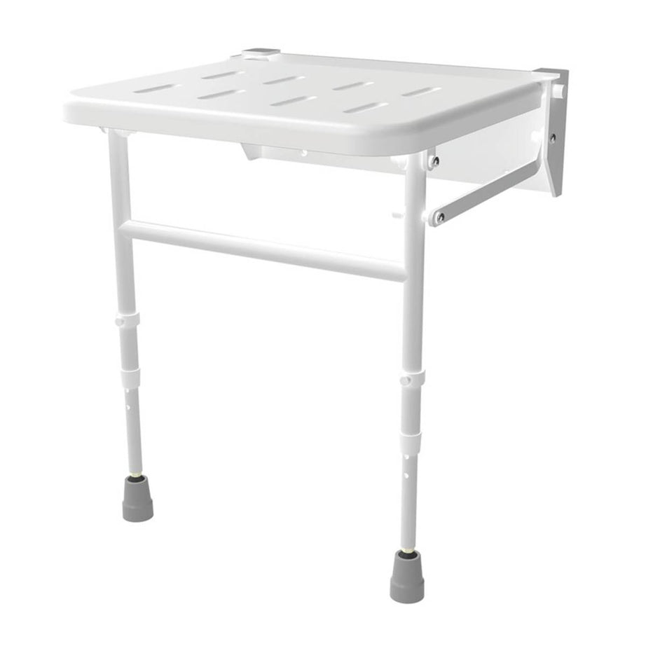Nymas Shower Seat With Legs White Stainless Steel Wall Mounted Height Adjustable - Image 1