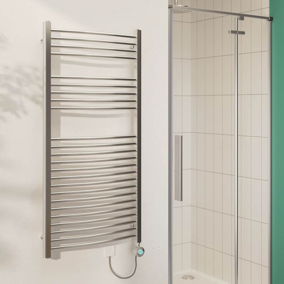 Flomasta Electric Towel Radiator Chrome Curved 1200mm x 600mm 1364BTU - Image 2