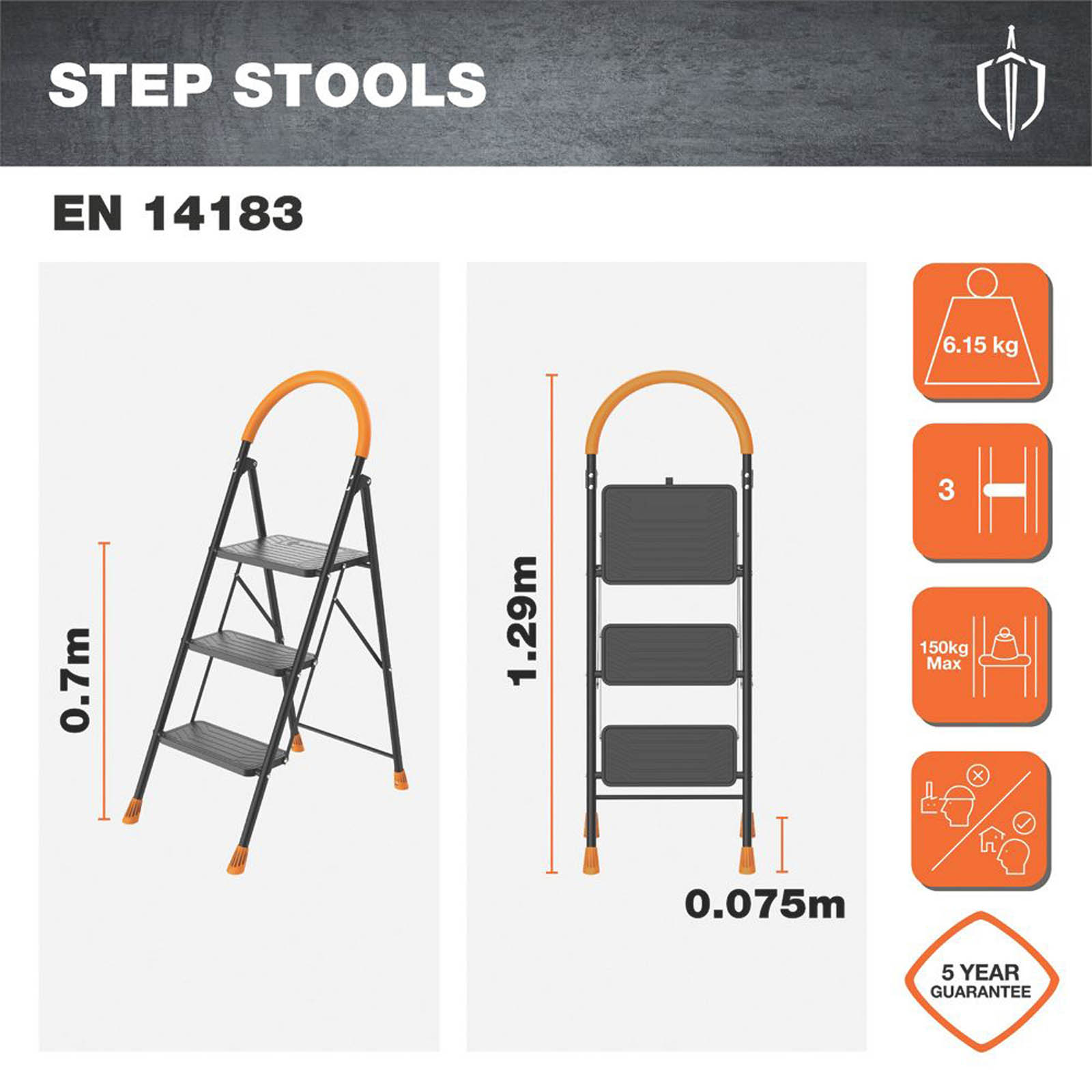 Magnusson Steel 3 Step 700mm Folding Step Stool With Platform - Image 3