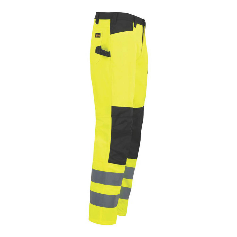 Site Mens Hi-Vis Trousers Yellow/Black Reflective Multi Pockets 32" W 32" L - Image 3