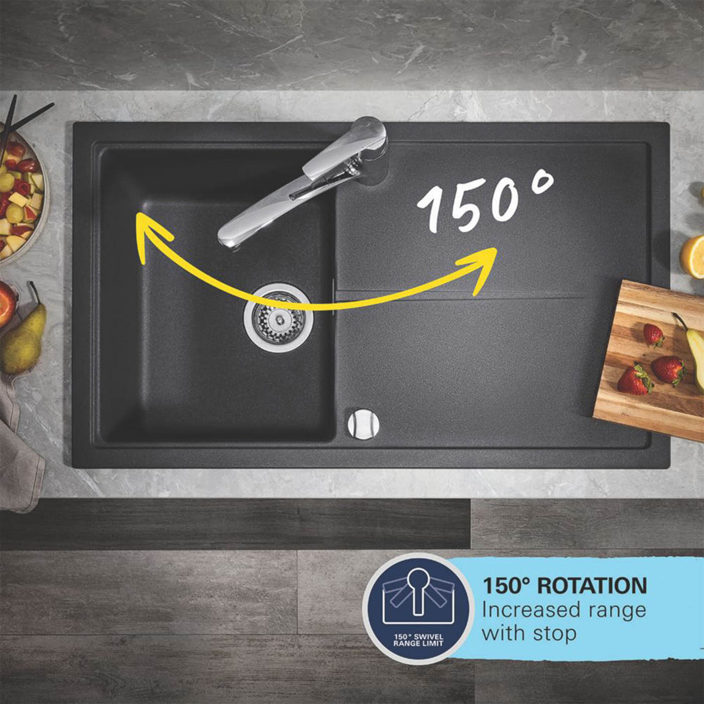 Grohe Kitchen Tap Mono Mixer Chrome Single Lever Swivel Spout Modern Faucet - Image 6