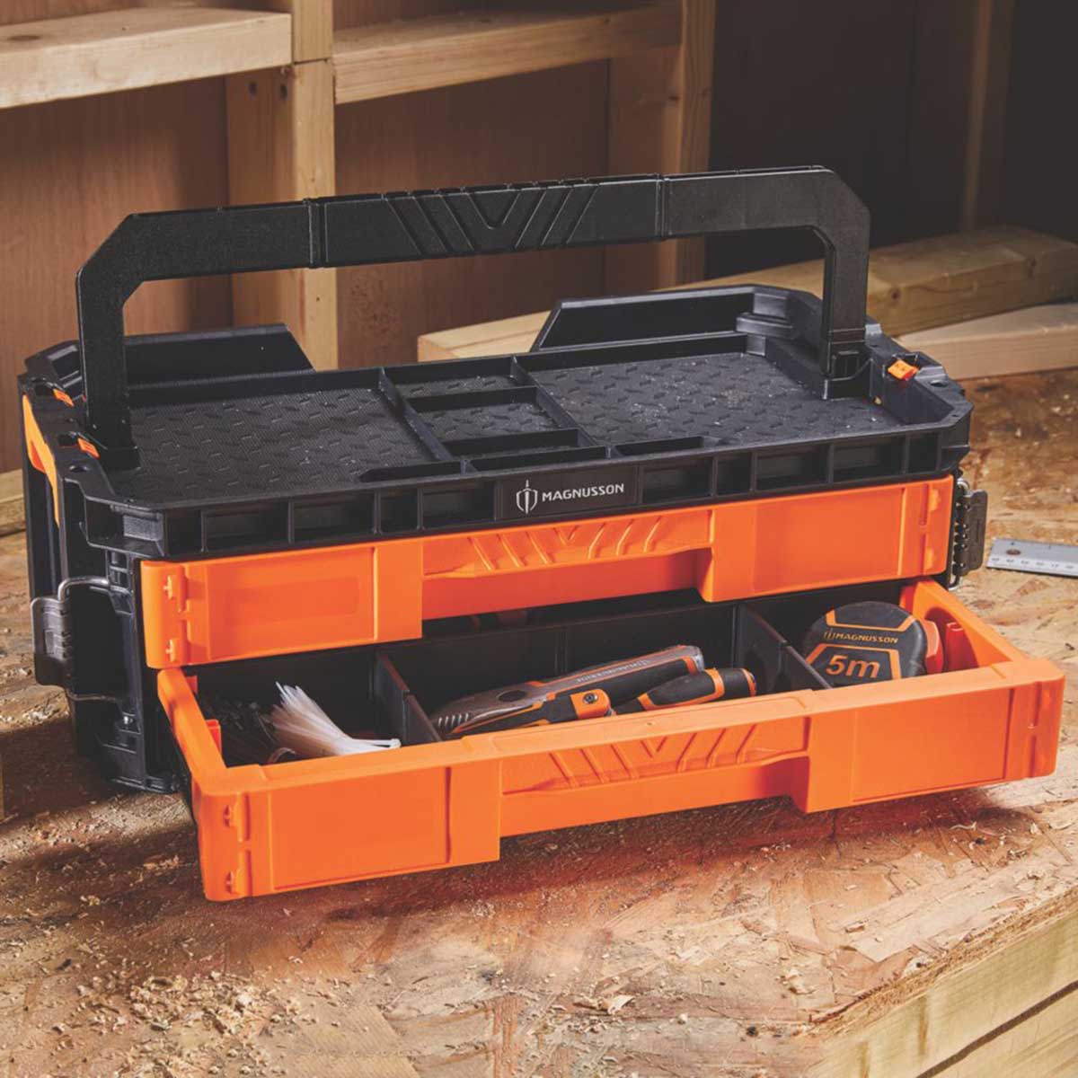 Magnusson 2 Drawers Tool Box Stackable Carrying Handles Water-Resistant 21.34" - Image 3