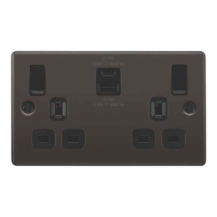 Switched Wall Socket 13A 2-Gang 2-Outlet Type A & C USB Charger SP + 3A 22W - Image 2