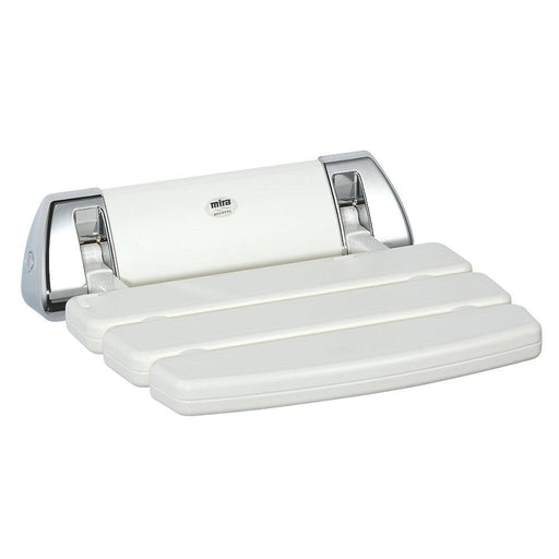 Mira Shower Seat White Foldable Wall Mounted Bathroom Mobility Max Load 95.5kg - Image 1