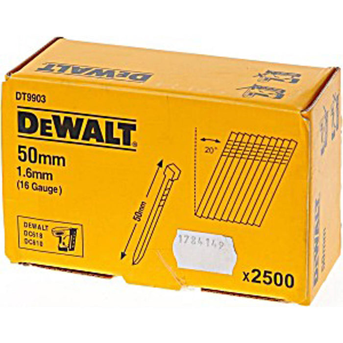 DeWalt Angled Nails DNBA1650GZ 16 Gauge Galvanised 2nd Fix 50mm Pack Of 2500 - Image 1