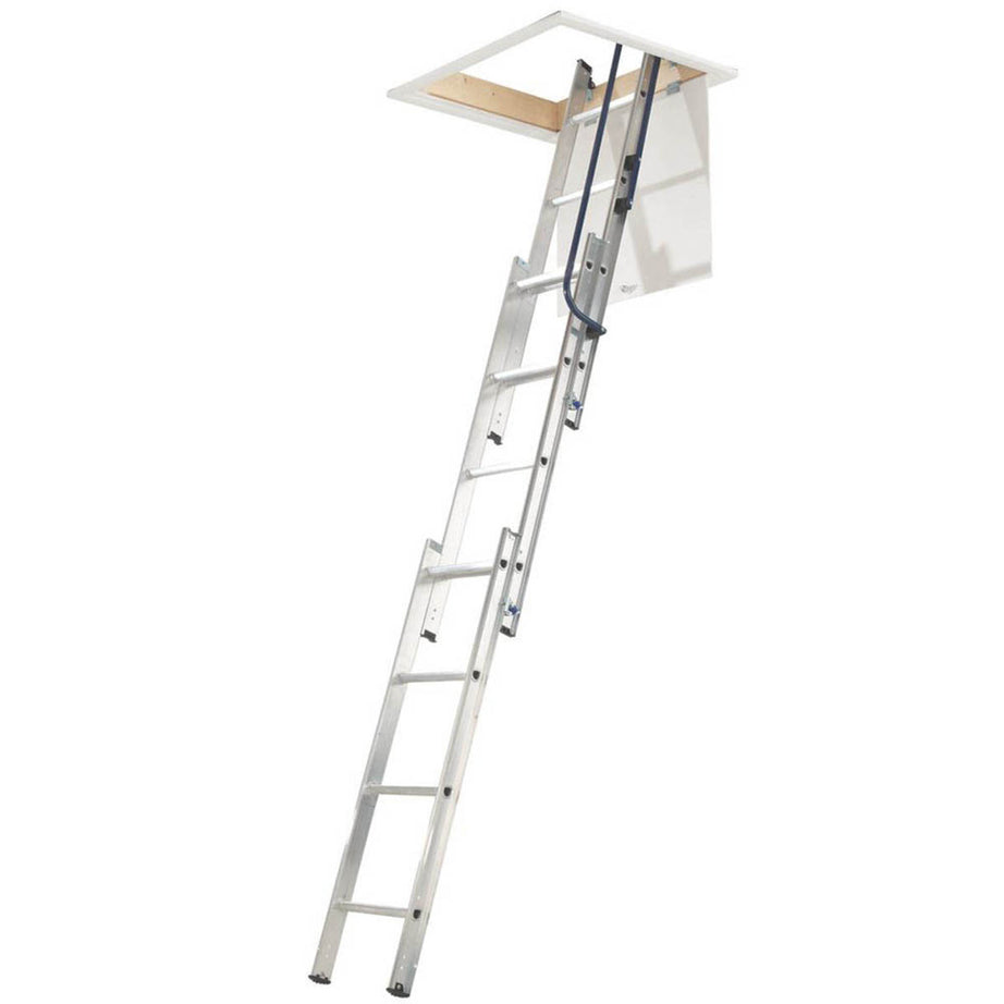 Werner Loft Ladder Aluminium Folding 3 Section Handrail Attic Stairs 3.1m - Image 1