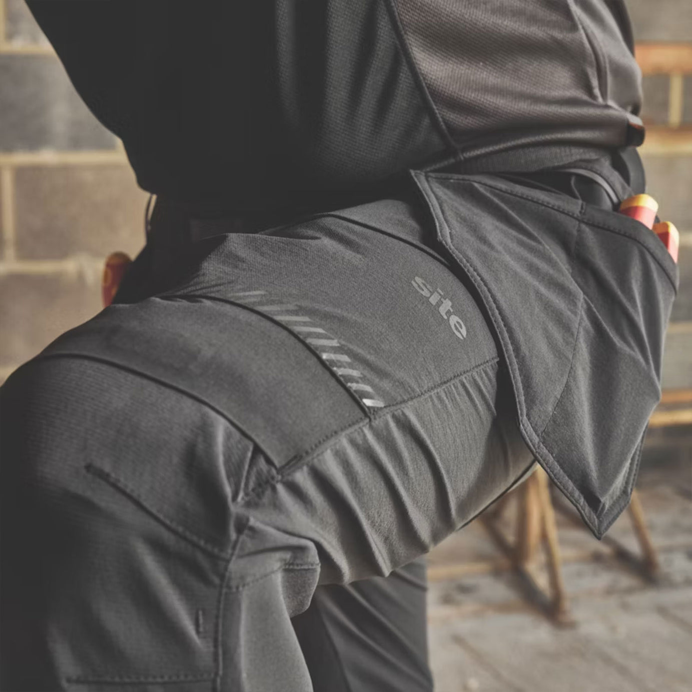 Site Work Trousers Mens Slim Fit Black Stretch Breathable Multi Pockets 36W 34L - Image 6